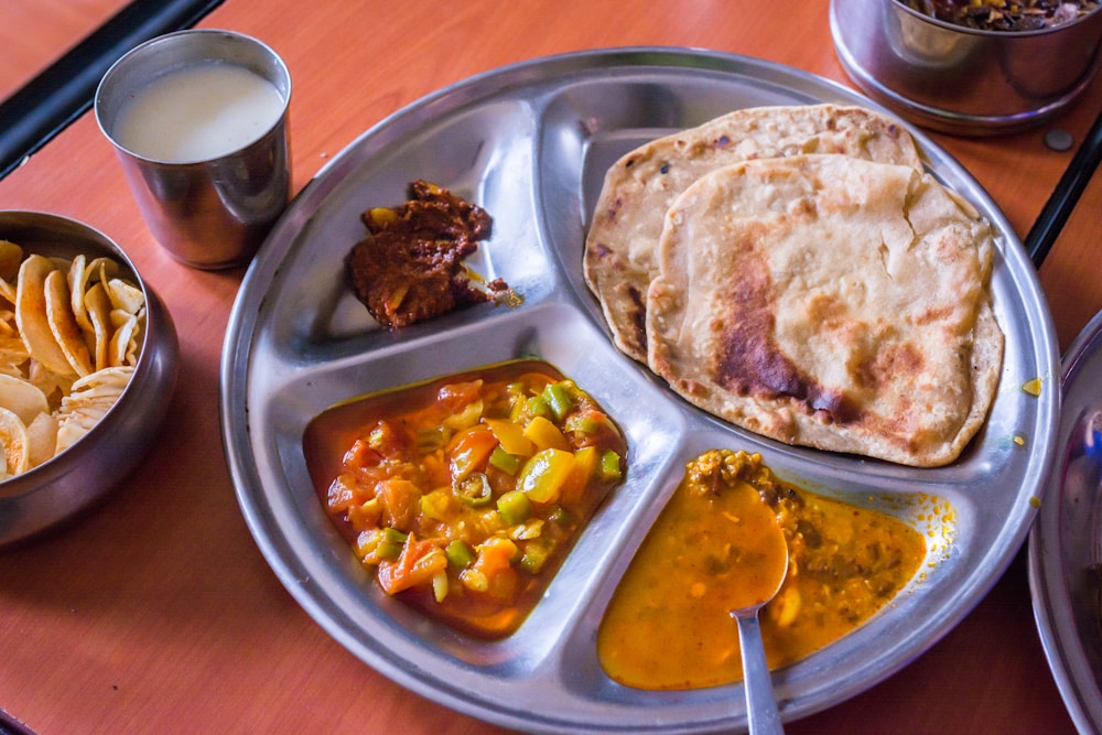 A colourful spread of Indian vegetarian food